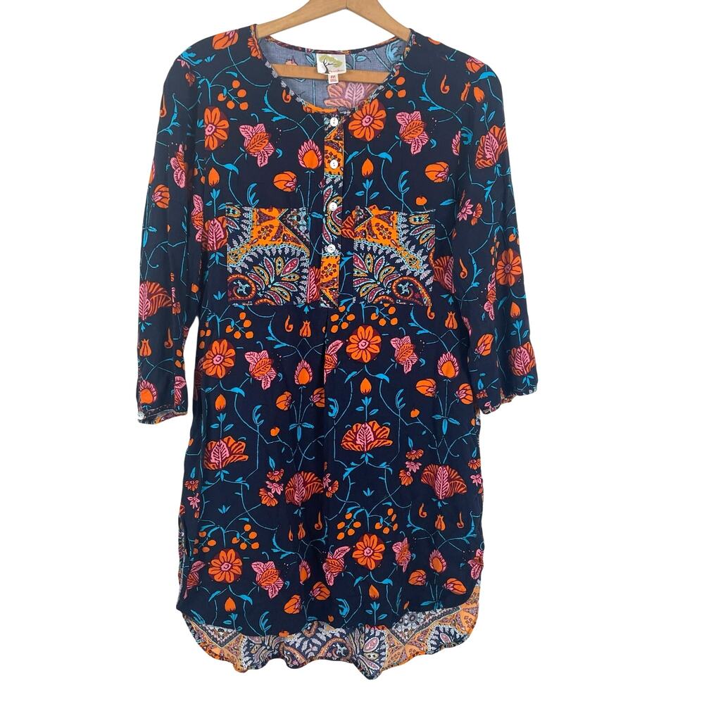 Fig & Flower Anthropologie Women Tunic Top Medium Boho Hippie Flowers Feminine